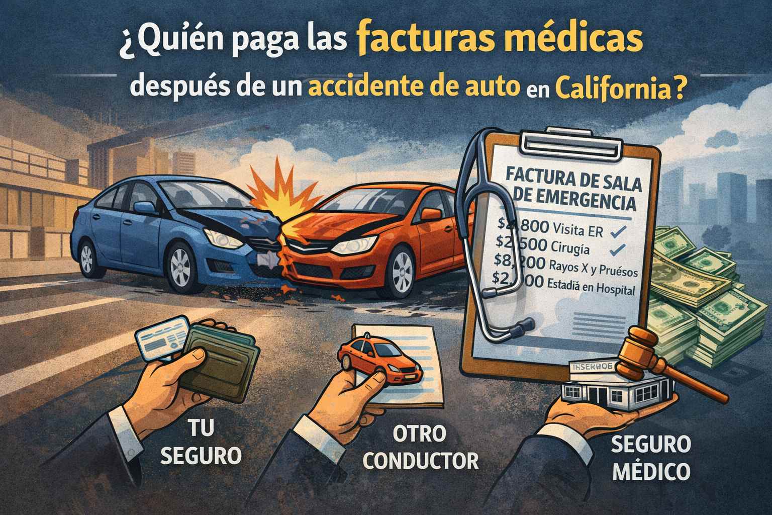 Quién paga las facturas médicas después de un accidente de auto en California?